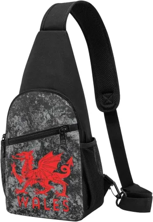 Welsh-Flag-Rugby-Red-Dragon-of-Wales- Sling Bag Crossbody Backpack Shoulder Casual Daypack Bags for Men Women