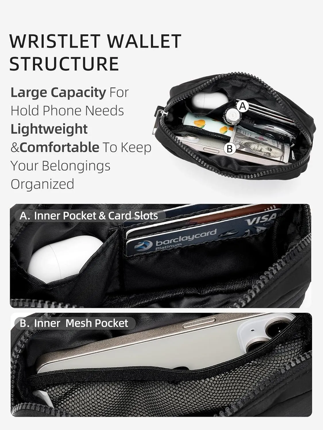 WESTBRONCO Puffer Wristlet Wallets for Women Nylon Wallet with Zipper Quilted Purse for Travel Credit Card Holder Phone