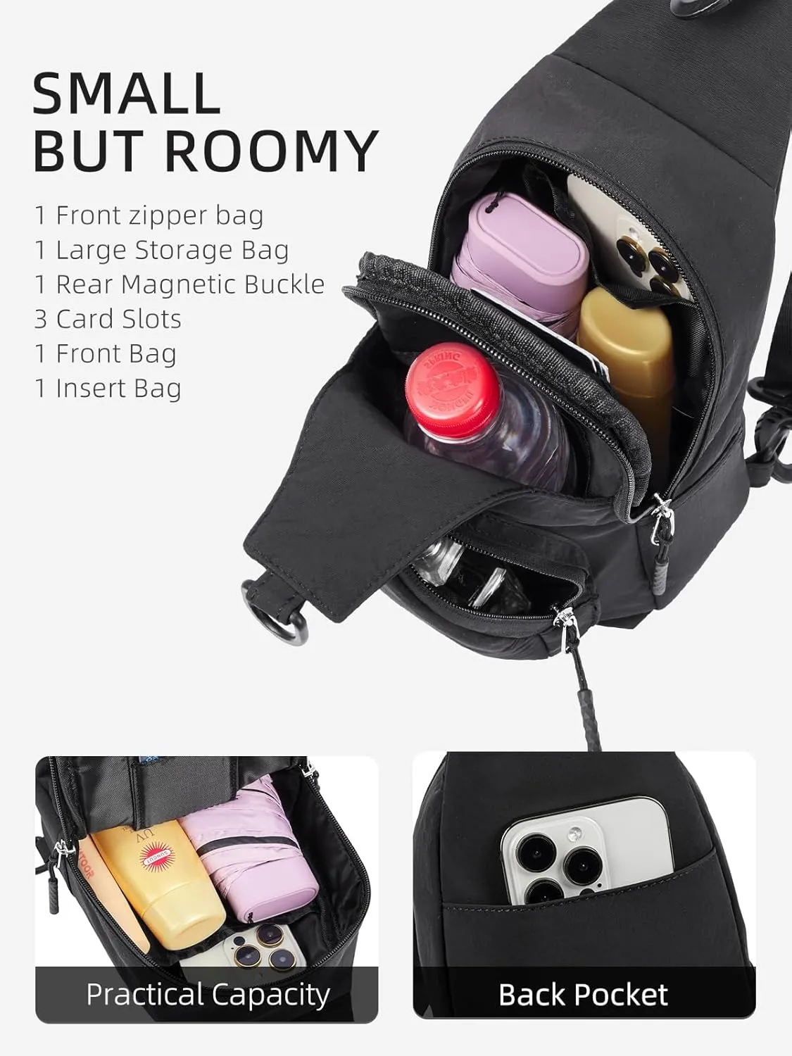 WESTBRONCO Small Sling Bag for Women Nylon Crossbody Sling Backpck Lightweight for Travel Casual Daily