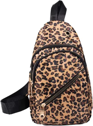 WESTEND Novelty Crossbody Sling Bag Backpack with Adjustable Strap for Men and Women, Brown Leopard