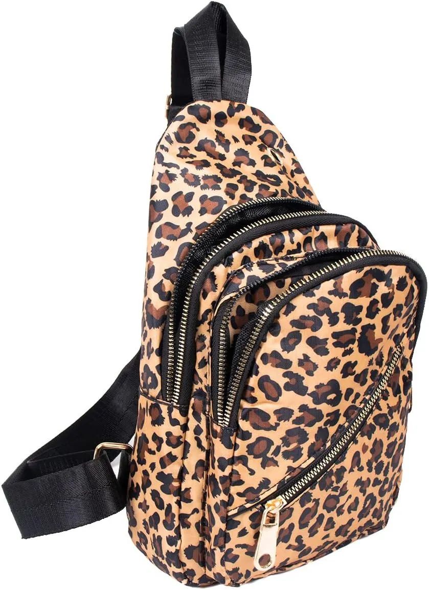 WESTEND Novelty Crossbody Sling Bag Backpack with Adjustable Strap for Men and Women, Brown Leopard