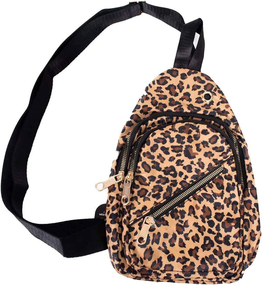 WESTEND Novelty Crossbody Sling Bag Backpack with Adjustable Strap for Men and Women, Brown Leopard