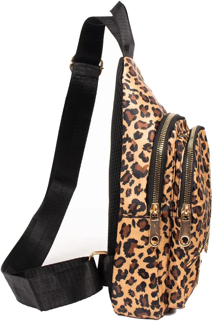 WESTEND Novelty Crossbody Sling Bag Backpack with Adjustable Strap for Men and Women, Brown Leopard