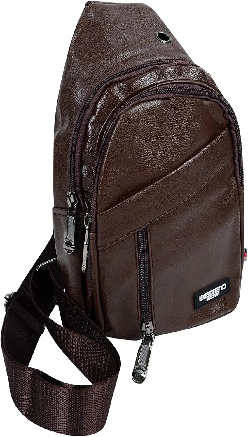 WESTEND Small Crossbody Leather Sling Bag with Adjustable Strap - Travel Small Daypack