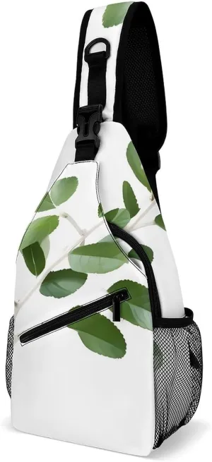 White Natural Greenery Twig Sling Bag for Men Women Waterproof Chest Bag Print Cross Chest Bag Diagonally Gym Sport Travel Hiking Daypack