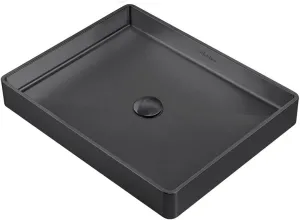 Whitehaus Collection WHNPL1578-MBLK Noah Plus 10 Gauge Frame, Rectangular Above Mount Basin Set with Center Drain, Matte Black