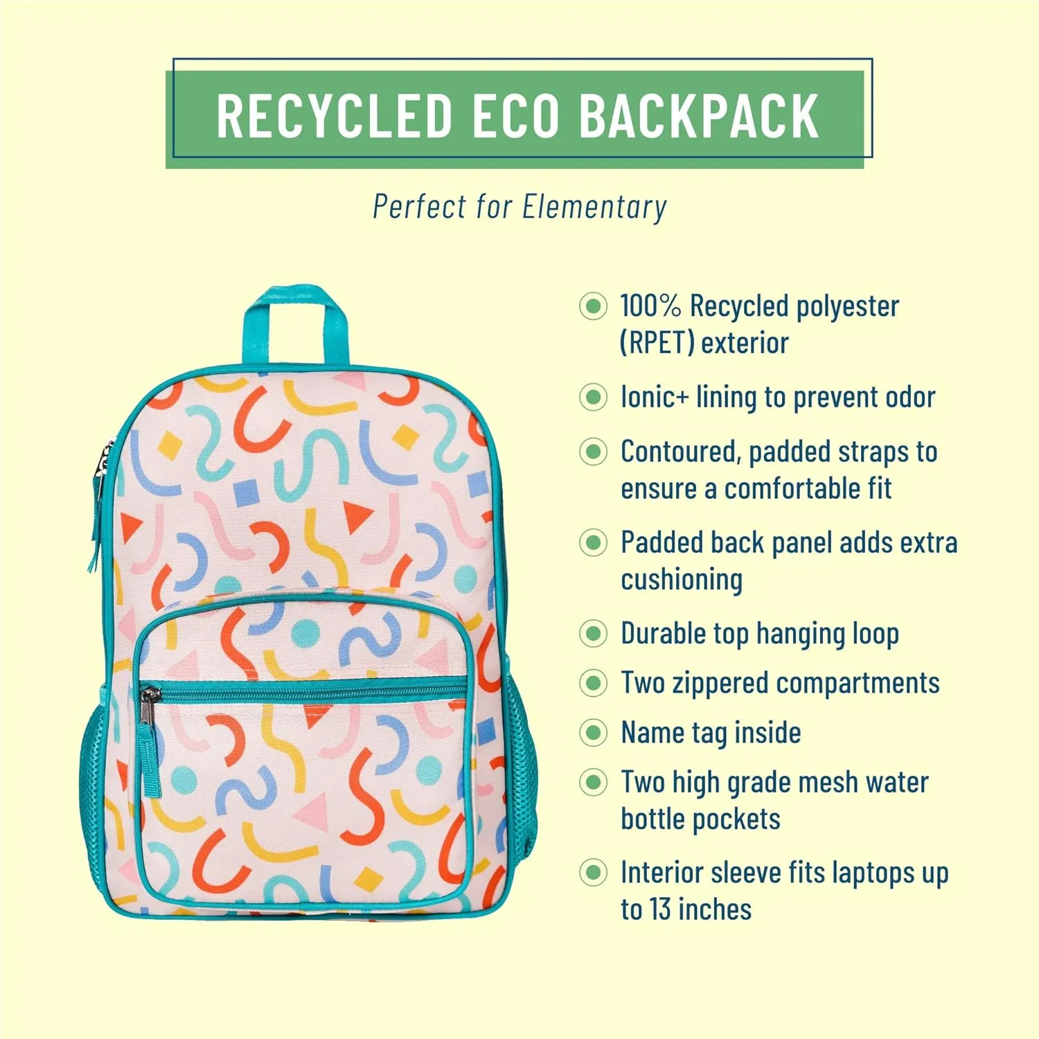 Wildkin ECO rPET Kids Backpack – Recycled, Padded, Adjustable for School & Travel – Confetti Peach