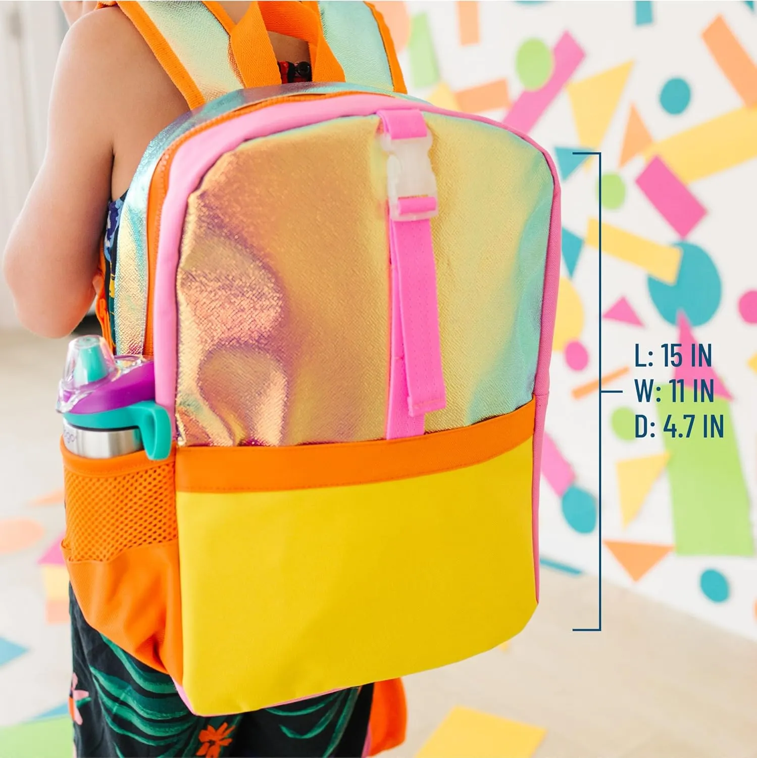Wildkin Pack-it-All Kids Backpack – Durable, Spacious, Adjustable for School & Travel - Orange Shimmer