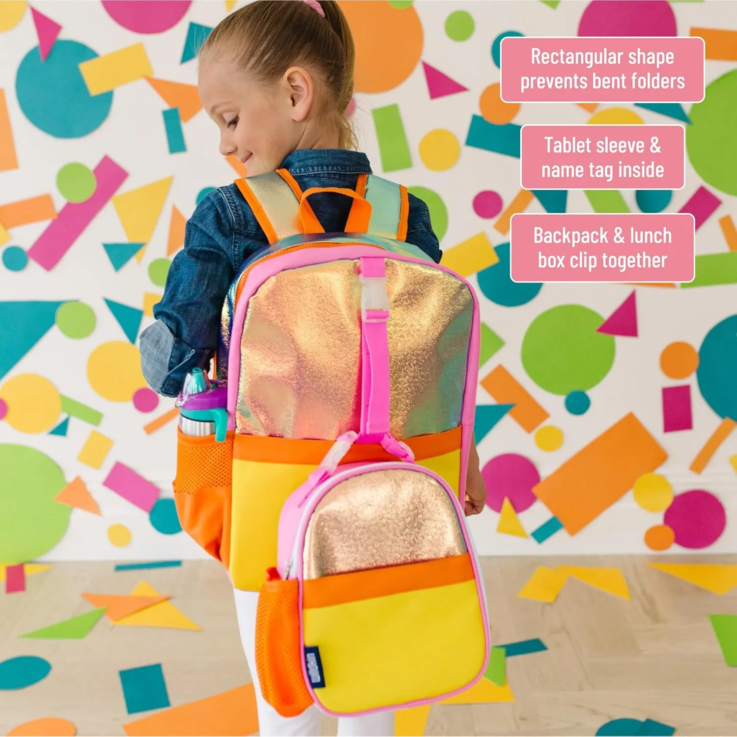 Wildkin Pack-it-All Kids Backpack – Durable, Spacious, Adjustable for School & Travel - Orange Shimmer