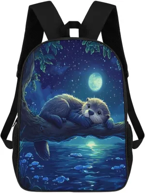 Wildlife Animal Sea Otter Travel Backpack 17 Inch Laptop Bag Carry On Backpack Casual Daypack for Weekender Business Hiking