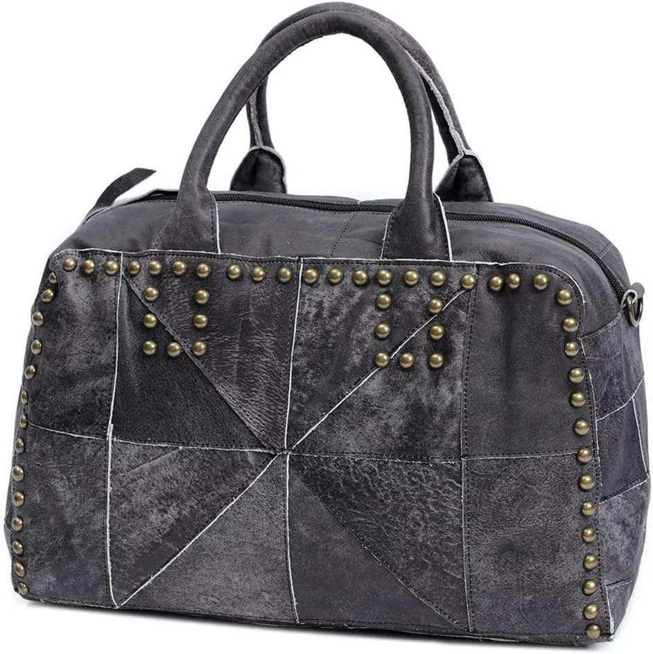 Willow Studded Handbag for Women Genuine Leather Boston Bag Large Capacity Shoulder Bag Retro Crossbody Bag