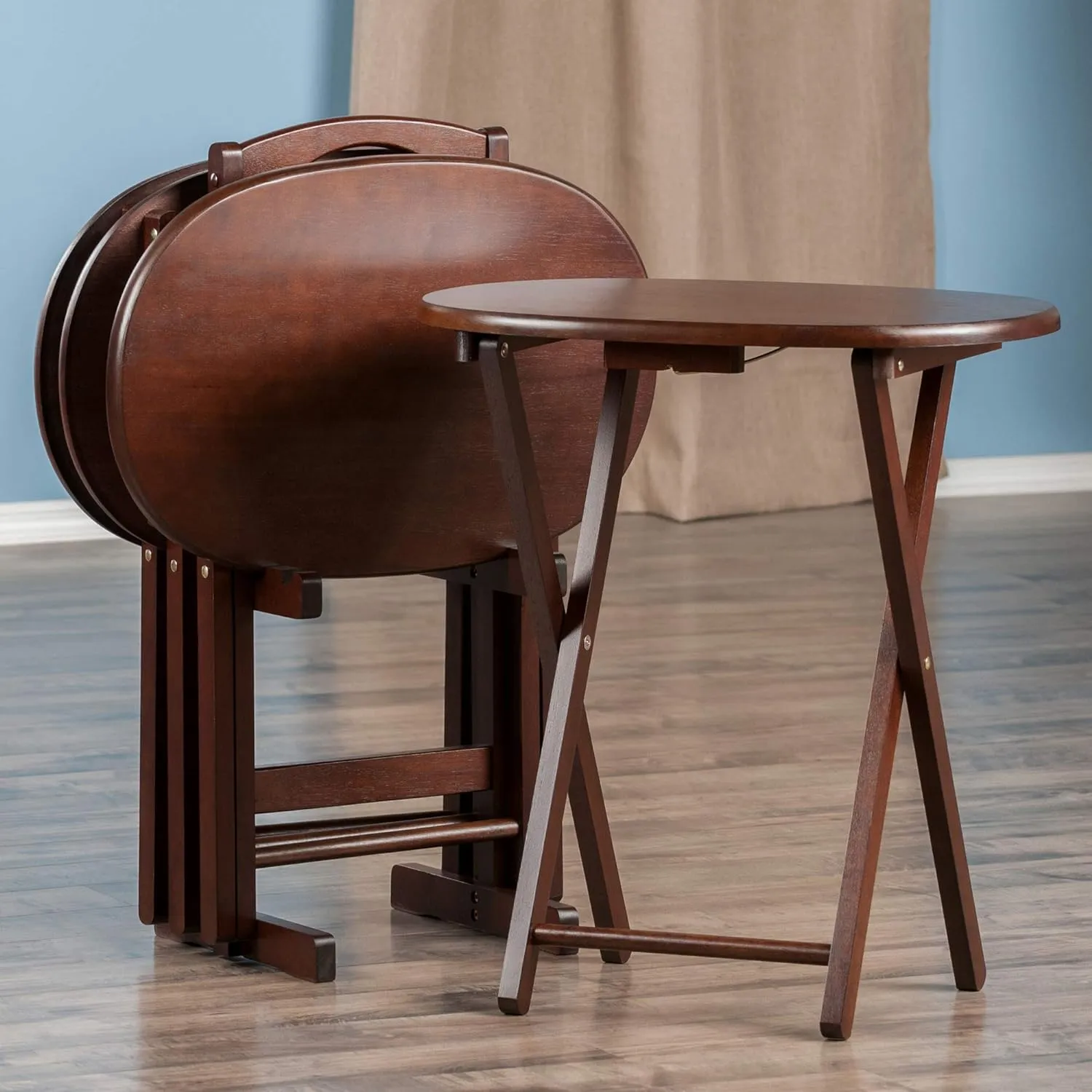 Winsome Nathan Snack Table Set with Stand, for Living Room, 26", Cappuccino, Set of 4 Tables