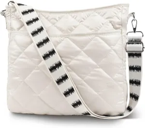 WiseBoy Quilted Crossbody Bag, Puffy Crossbody Purses with Wide Strap, Cotton Quilted Shoulder Bags for Women