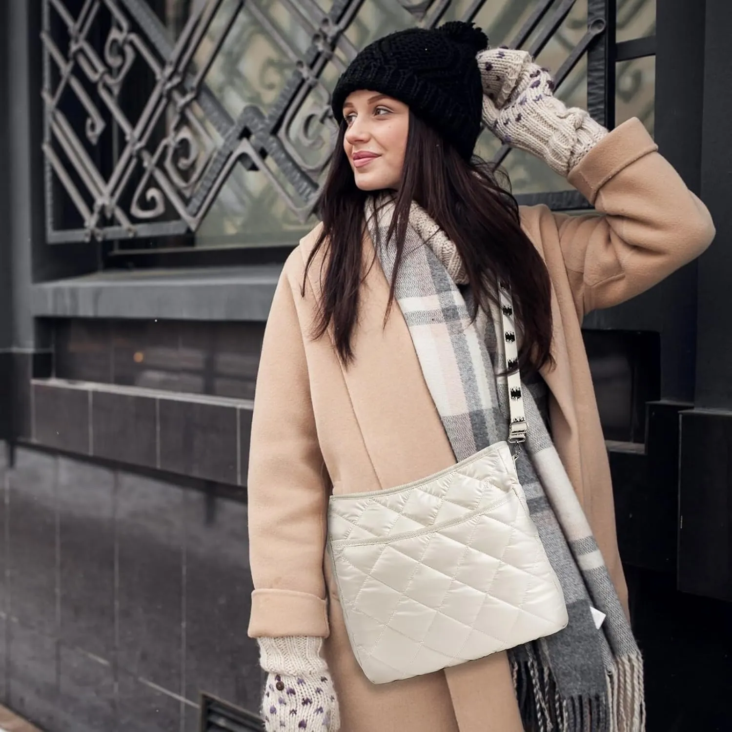 WiseBoy Quilted Crossbody Bag, Puffy Crossbody Purses with Wide Strap, Cotton Quilted Shoulder Bags for Women