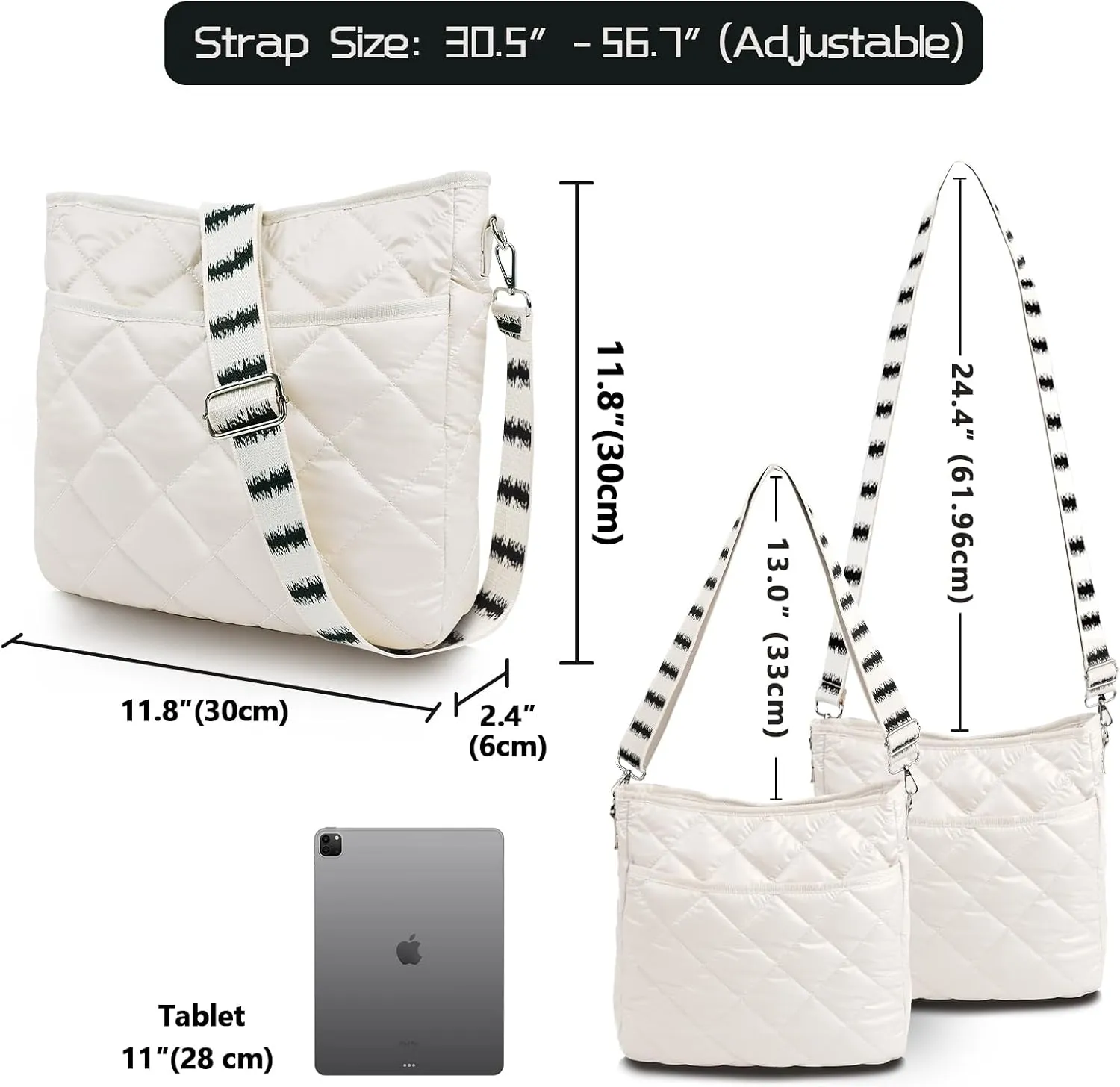 WiseBoy Quilted Crossbody Bag, Puffy Crossbody Purses with Wide Strap, Cotton Quilted Shoulder Bags for Women
