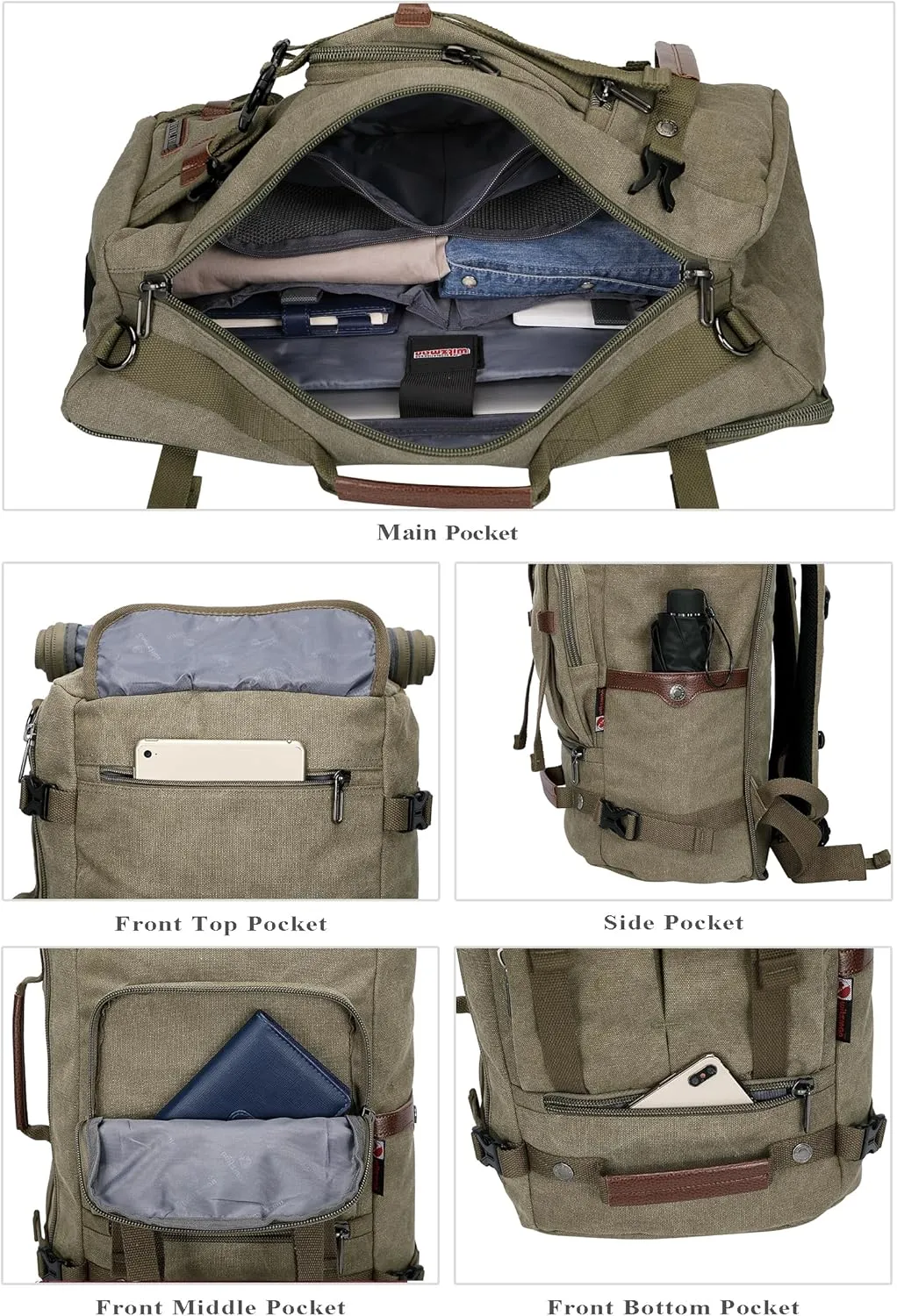 WITZMAN Canvas Backpack Vintage Travel Backpack Large Laptop Bags Convertible Shoulder Rucksack