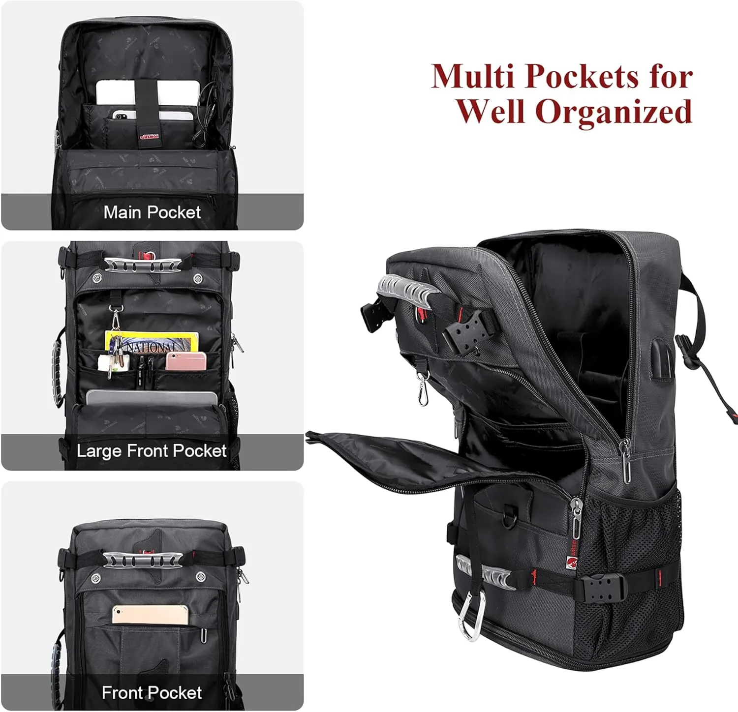 WITZMAN Travel Backpack for Men Convertible Duffle Luggage Bag fit 17 Inch Laptop Carry On Bags for Airplane (B681 Silvery Grey New)