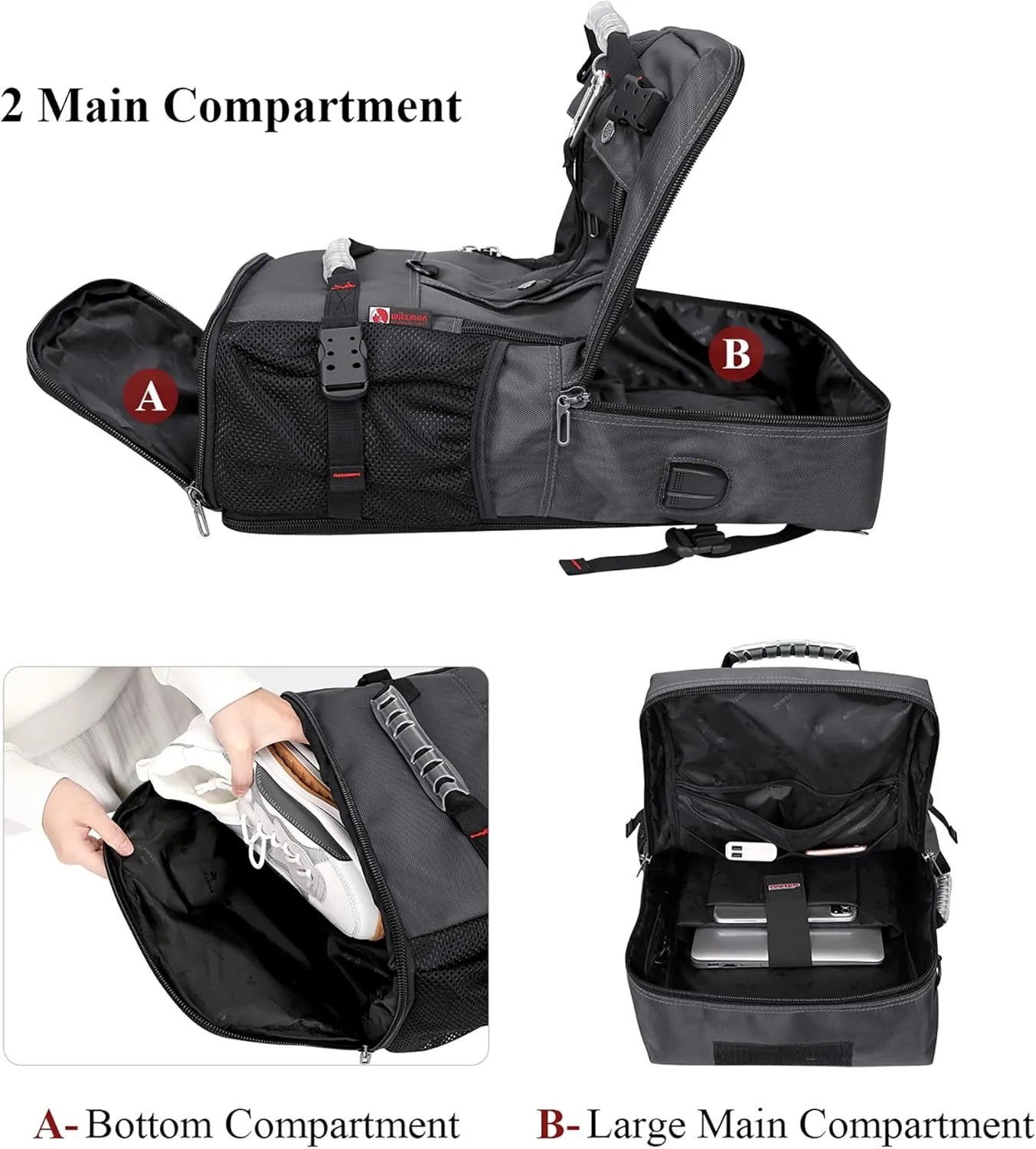 WITZMAN Travel Backpack for Men Convertible Duffle Luggage Bag fit 17 Inch Laptop Carry On Bags for Airplane (B681 Silvery Grey New)