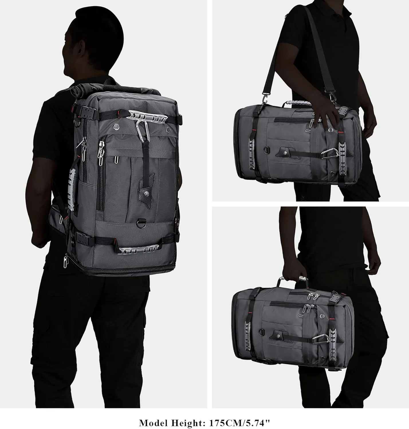 WITZMAN Travel Backpack for Men Convertible Duffle Luggage Bag fit 17 Inch Laptop Carry On Bags for Airplane (B681 Silvery Grey New)