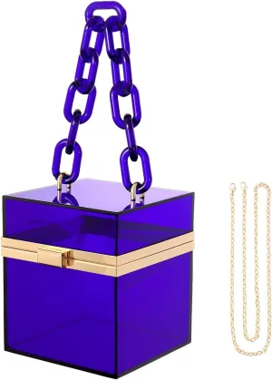 WJCD Cute Clear Acrylic Plastic Neon Hard Frame Party Clutch Purse with Gold Chain Strap