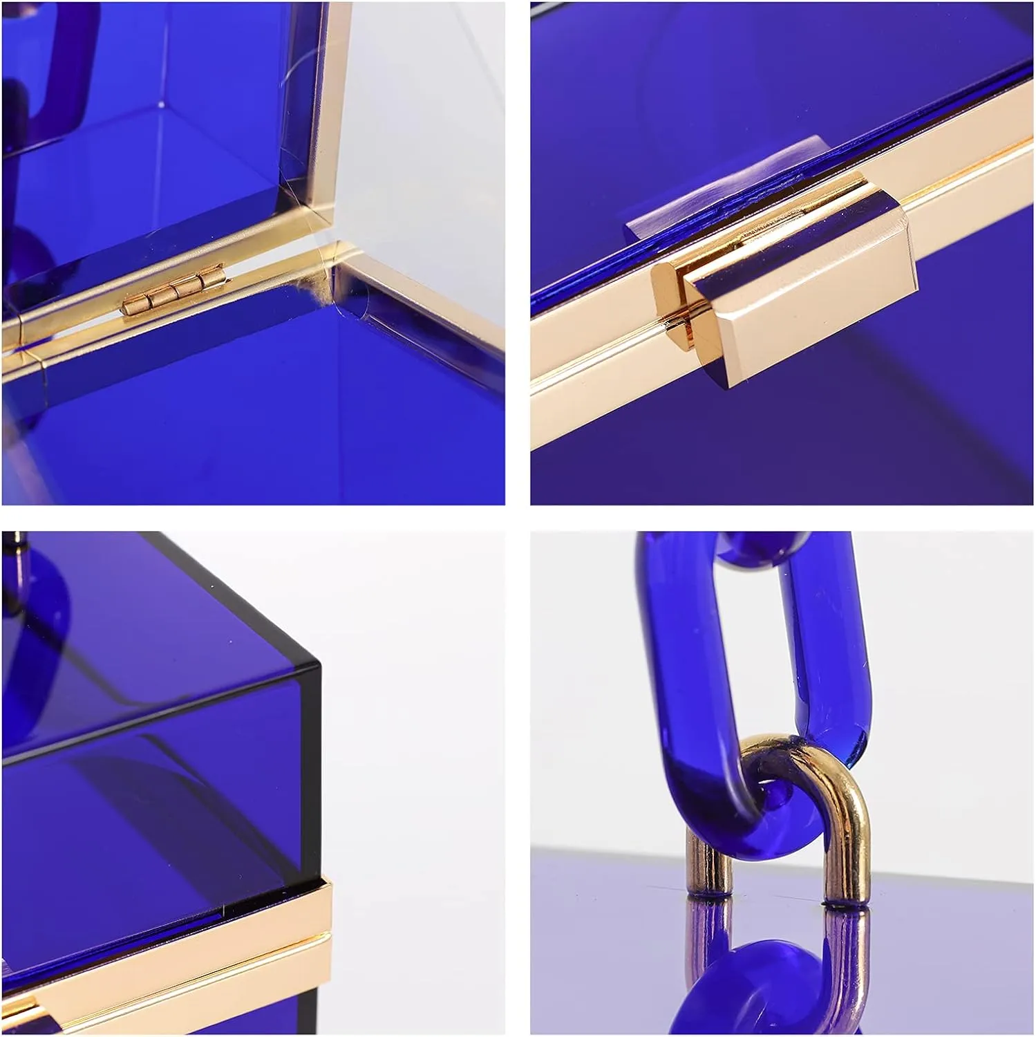 WJCD Cute Clear Acrylic Plastic Neon Hard Frame Party Clutch Purse with Gold Chain Strap