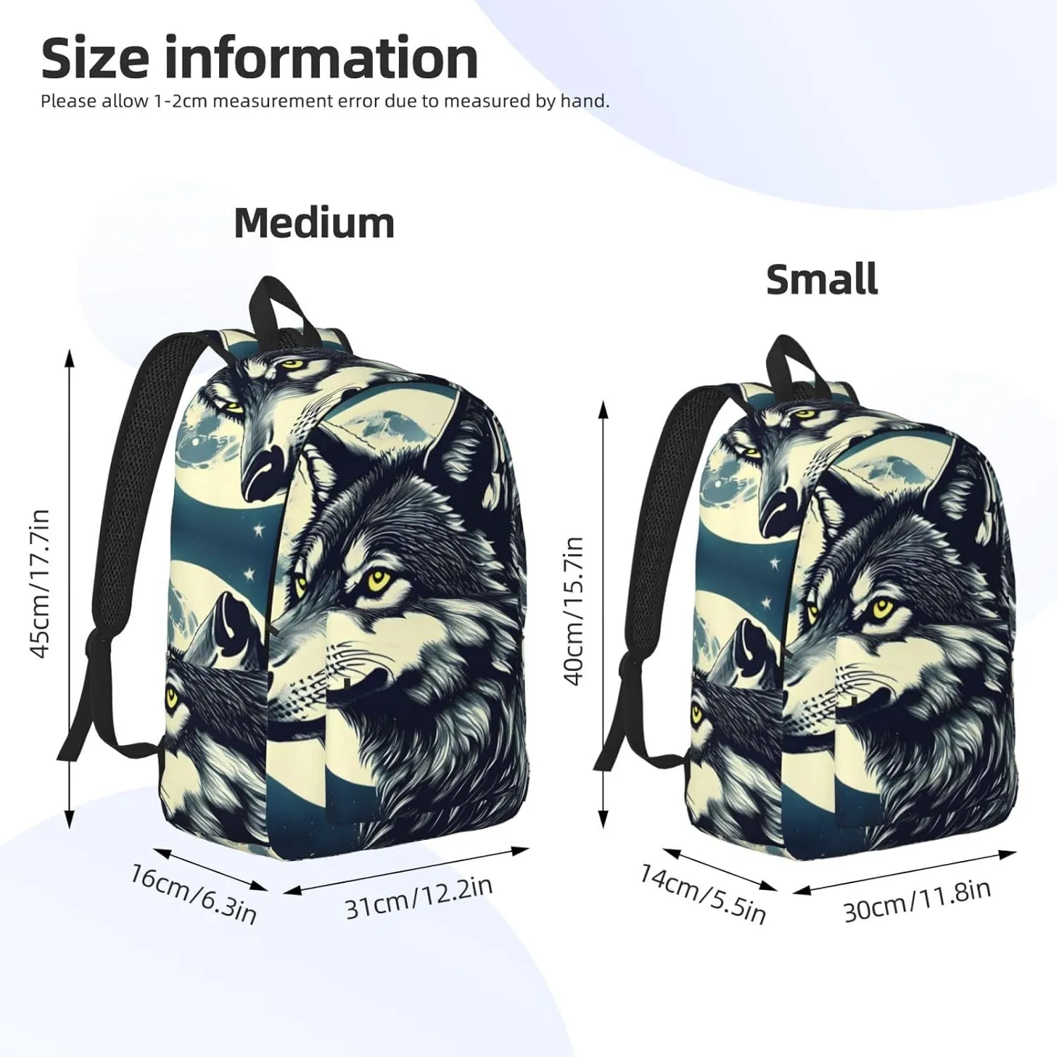 Wolf Night Moon print Large Laptop Backpack for Women, Work Business Backpacks College Bookbag for School