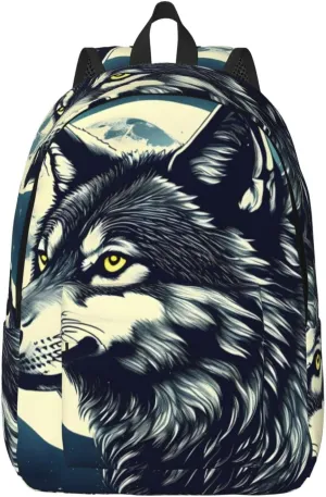 Wolf Night Moon print Large Laptop Backpack for Women, Work Business Backpacks College Bookbag for School