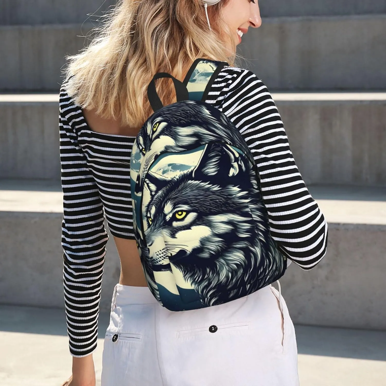 Wolf Night Moon print Large Laptop Backpack for Women, Work Business Backpacks College Bookbag for School