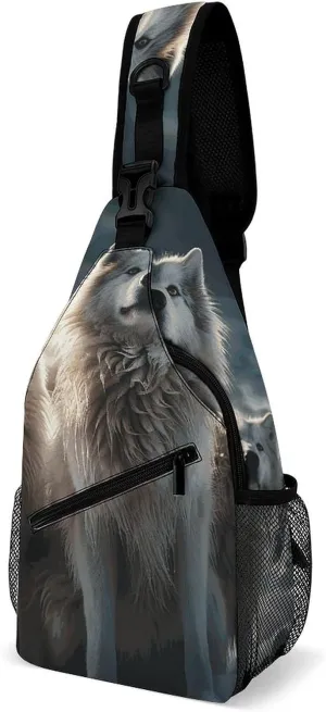 Wolf Tribe Crossbody Sling Bag for Women Men Sling Backpack Travel Chest Bag Pack Man Purse Shoulder Bags Daypack for Travel Hiking Cycling