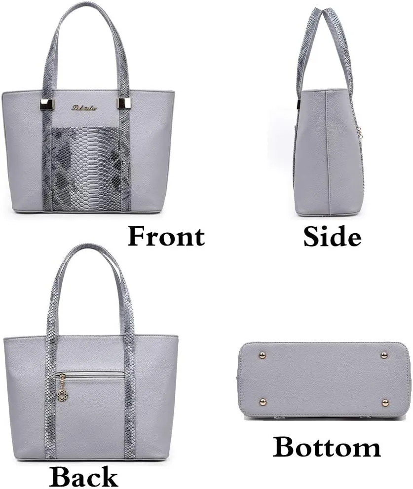 Women 6 Pcs Bag Set Stitching Handbag and Purse PU Top-handle Bag Tote Clutch Wallet Card Holder