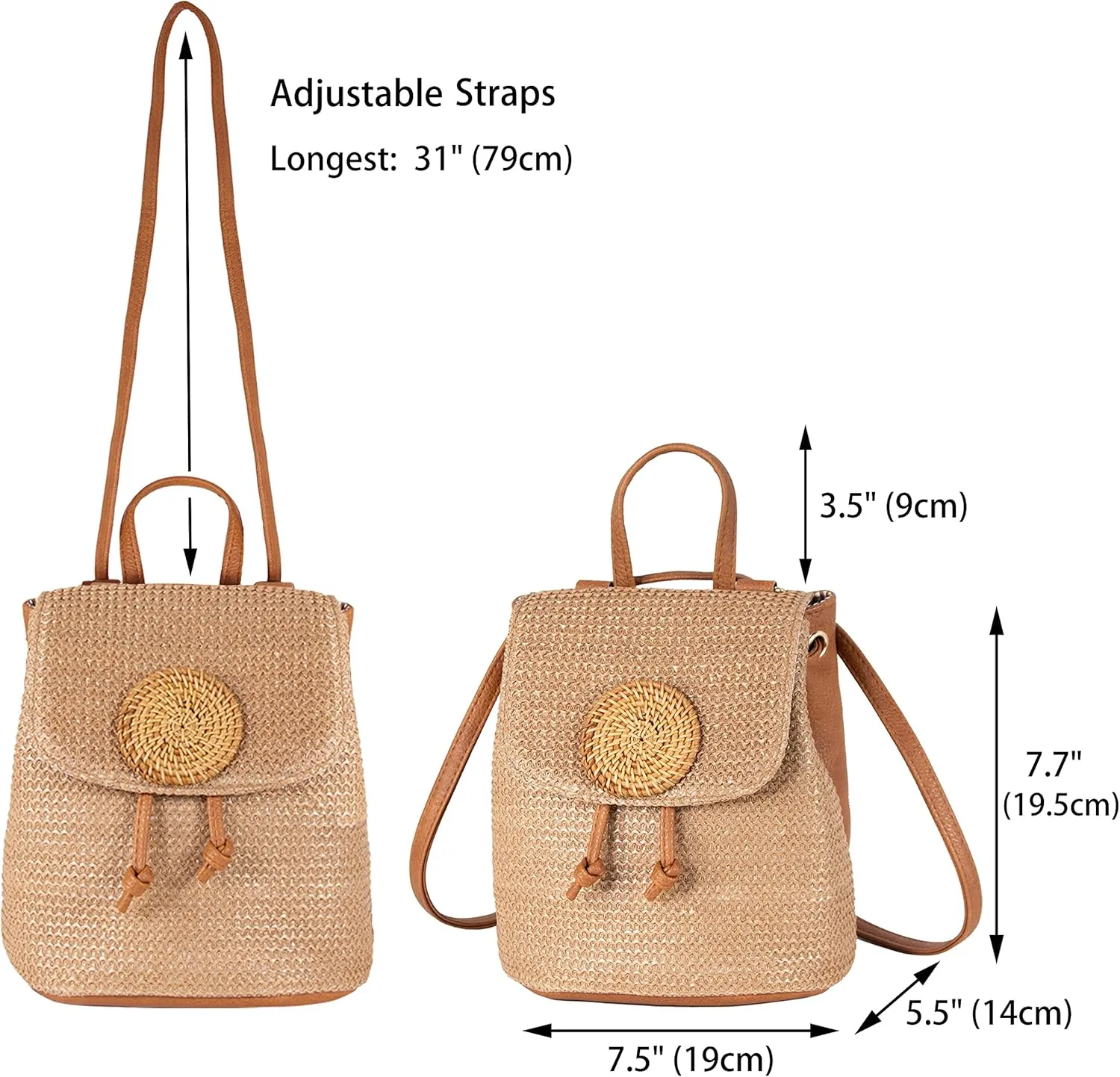 Women Beach Bag Summer Straw Woven Shoulder Bag Crossbody Bucket Handbags Handmade Hobo Purse Bamboo Handle