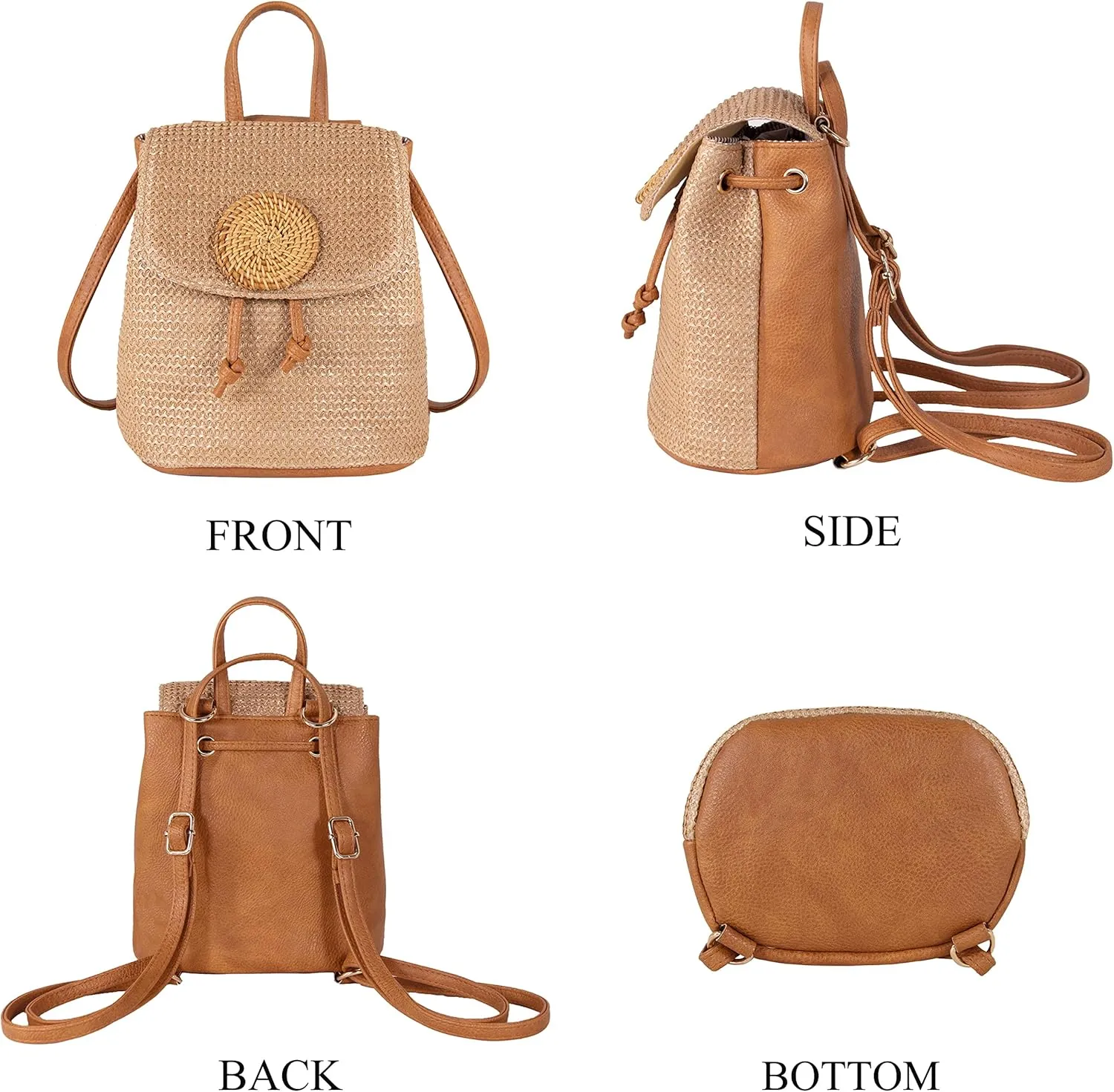 Women Beach Bag Summer Straw Woven Shoulder Bag Crossbody Bucket Handbags Handmade Hobo Purse Bamboo Handle
