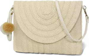 Women Beach Bag Summer Straw Woven Shoulder Bag Crossbody Bucket Handbags Handmade Hobo Purse Bamboo Handle