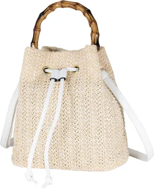 Women Beach Bag Summer Straw Woven Shoulder Bag Crossbody Bucket Handbags Handmade Hobo Purse Bamboo Handle