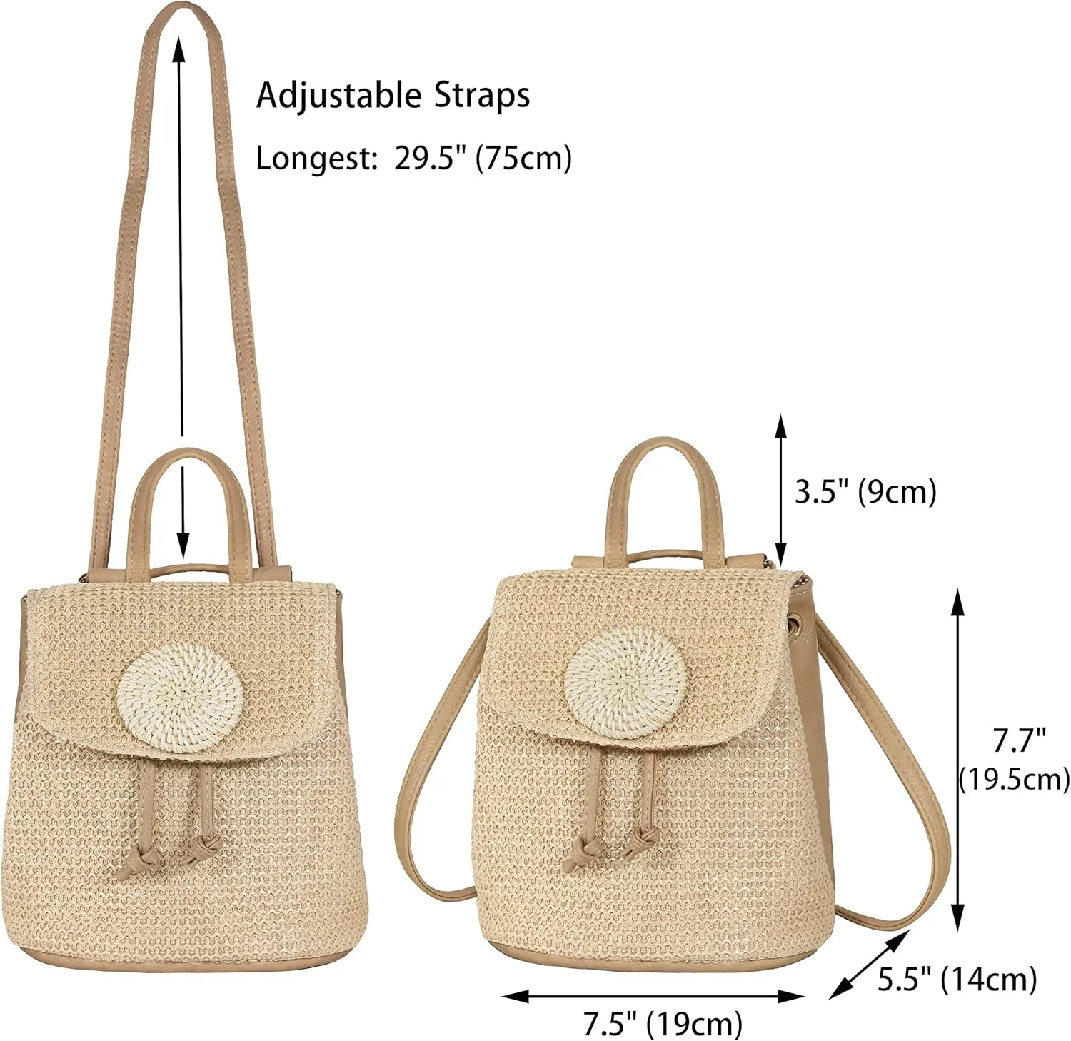 Women Beach Bag Summer Straw Woven Shoulder Bag Crossbody Bucket Handbags Handmade Hobo Purse Bamboo Handle