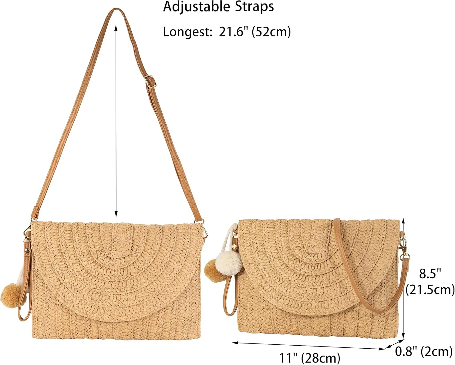 Women Beach Bag Summer Straw Woven Shoulder Bag Crossbody Bucket Handbags Handmade Hobo Purse Bamboo Handle