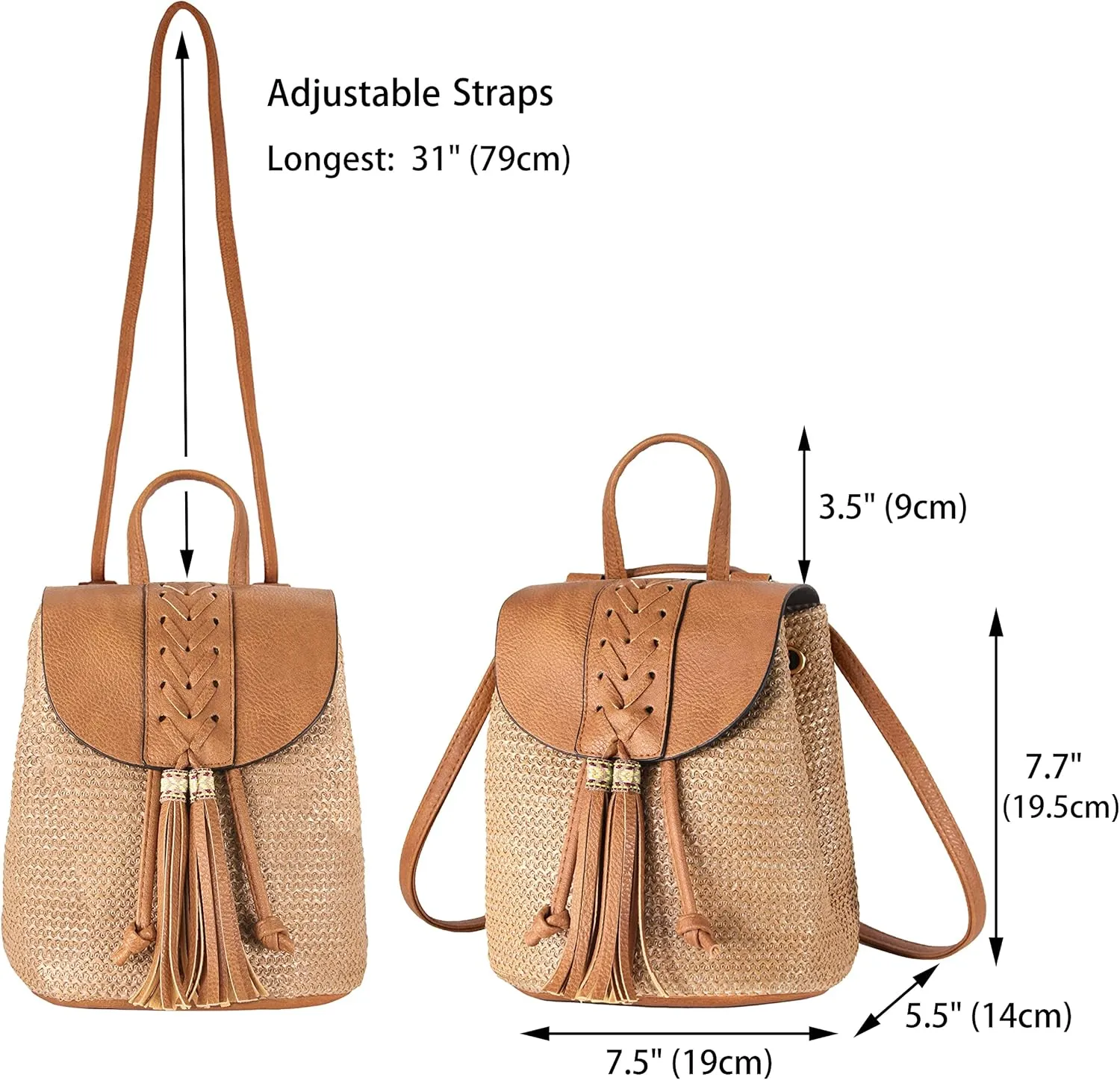 Women Beach Bag Summer Straw Woven Shoulder Bag Crossbody Bucket Handbags Handmade Hobo Purse Bamboo Handle
