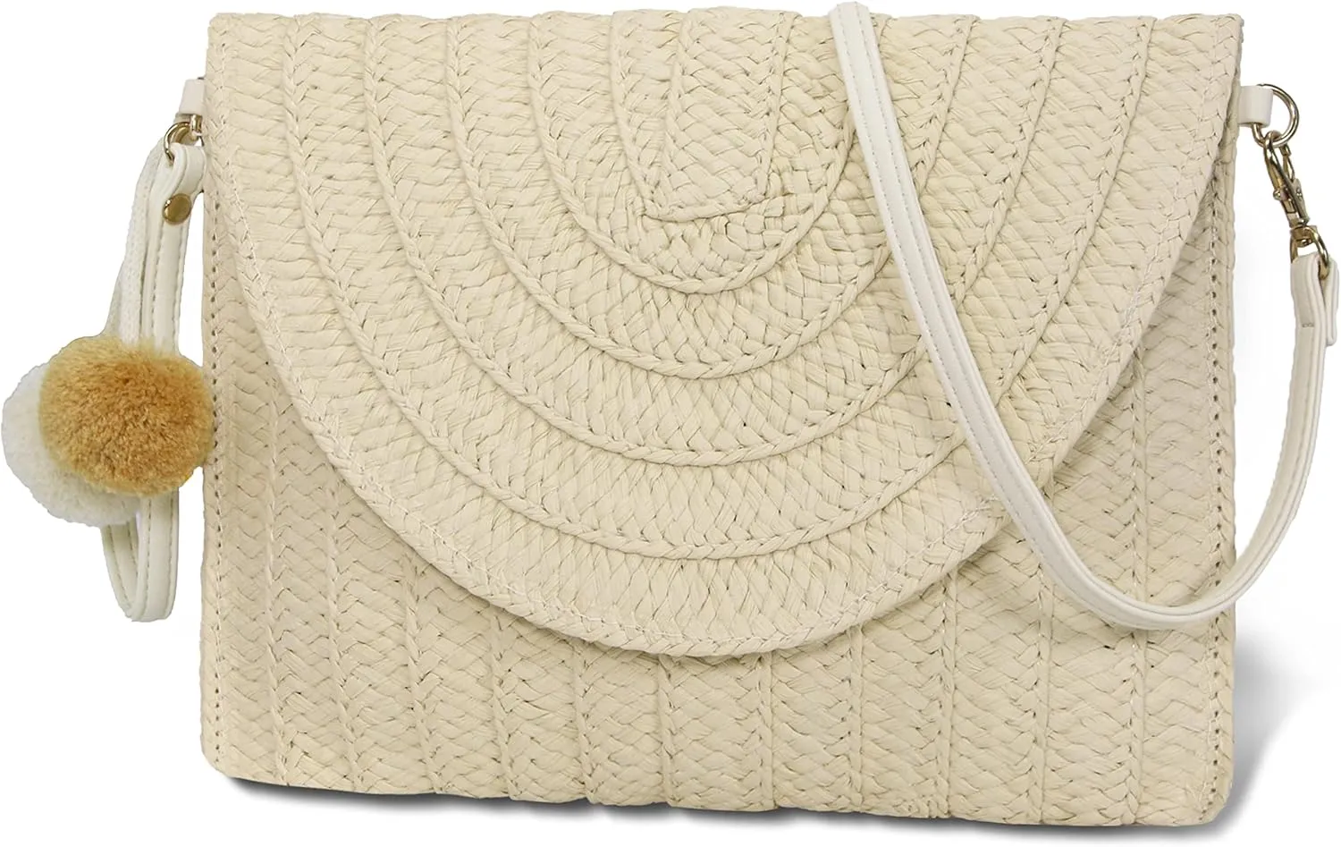 Women Beach Bag Summer Straw Woven Shoulder Bag Crossbody Bucket Handbags Handmade Hobo Purse Bamboo Handle