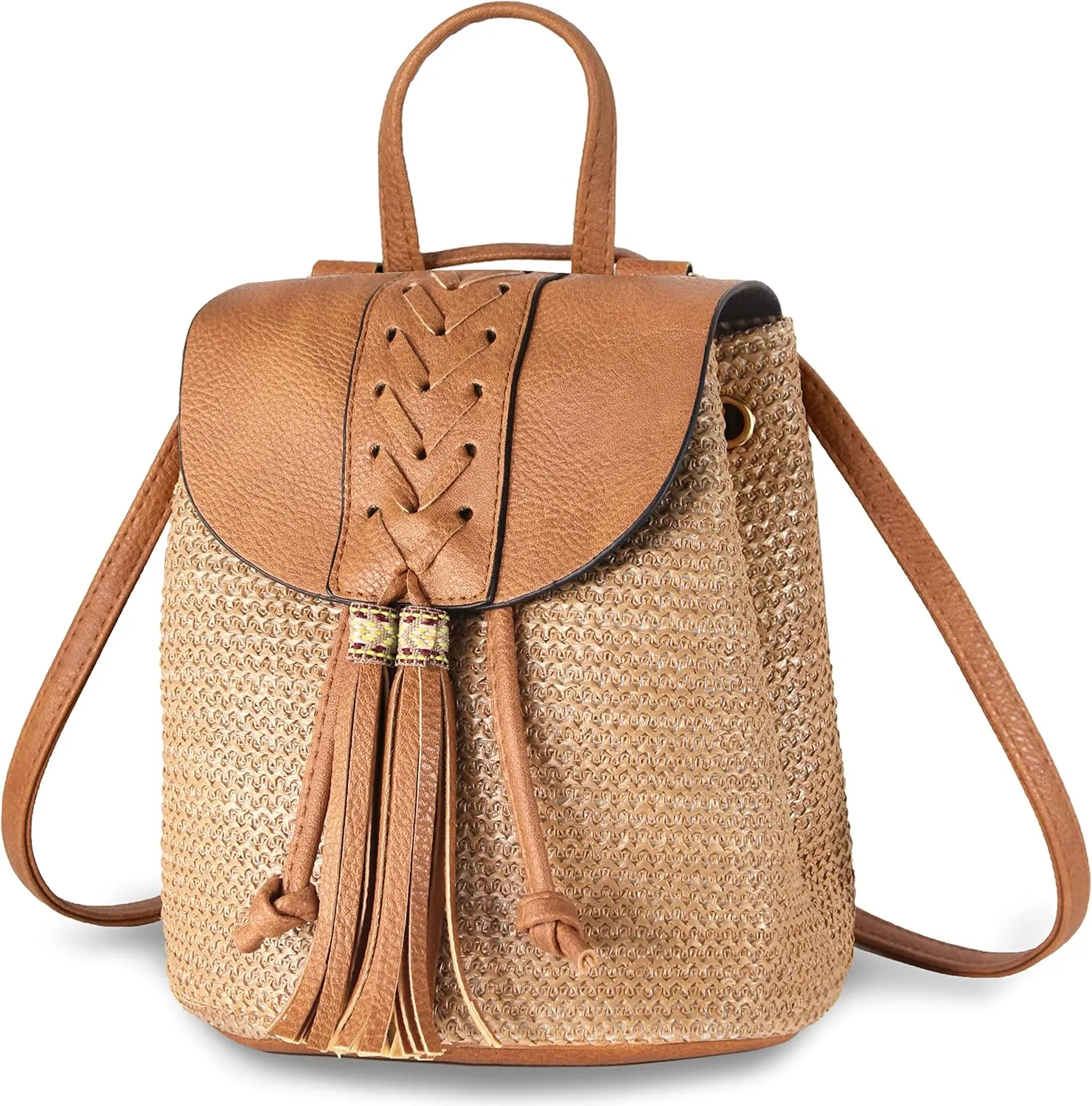 Women Beach Bag Summer Straw Woven Shoulder Bag Crossbody Bucket Handbags Handmade Hobo Purse Bamboo Handle