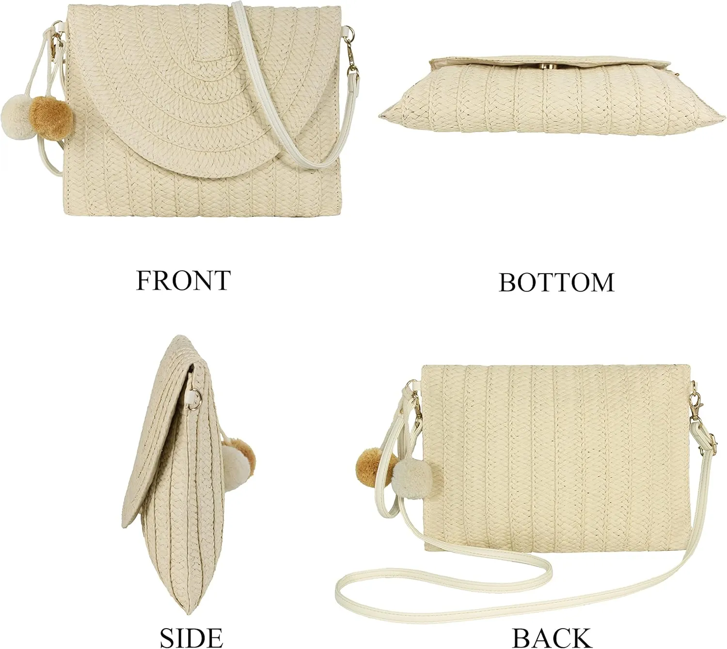 Women Beach Bag Summer Straw Woven Shoulder Bag Crossbody Bucket Handbags Handmade Hobo Purse Bamboo Handle