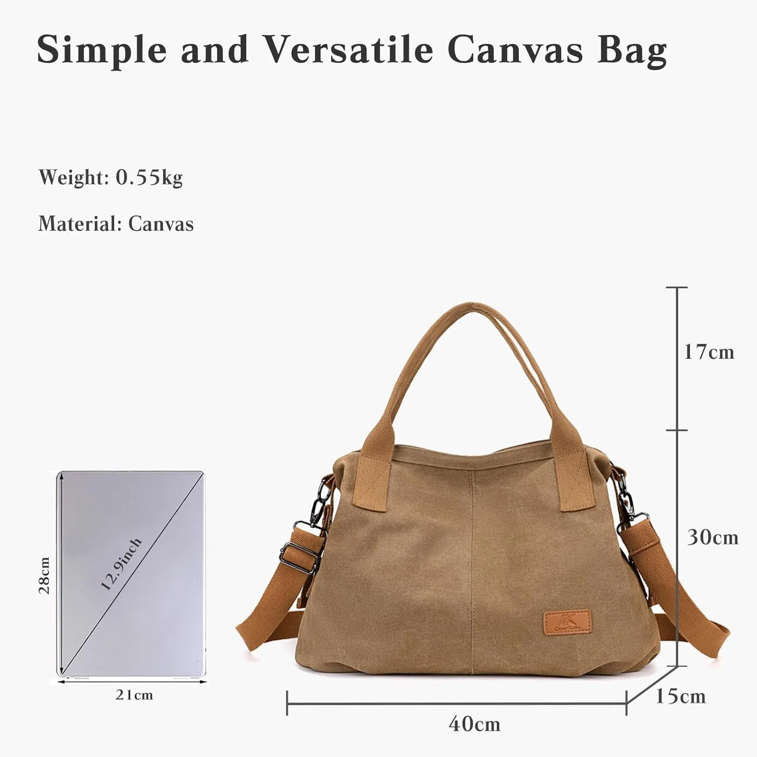 Women Canvas Shoulder Bag, Large Crossbody, Casual Handbag, Top Handle, Tote, Satchel, Messenger