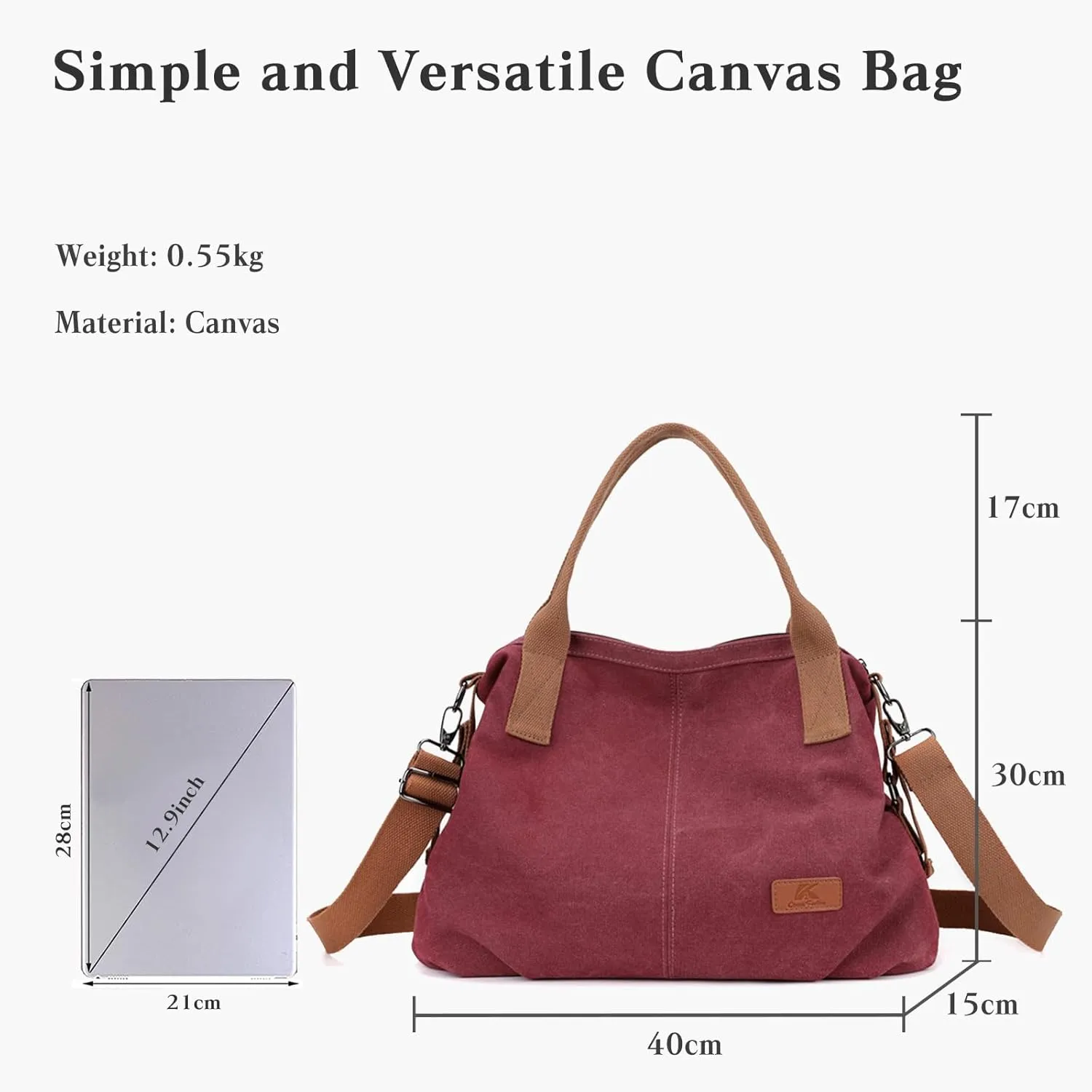 Women Canvas Shoulder Bag, Large Crossbody, Casual Handbag, Top Handle, Tote, Satchel, Messenger