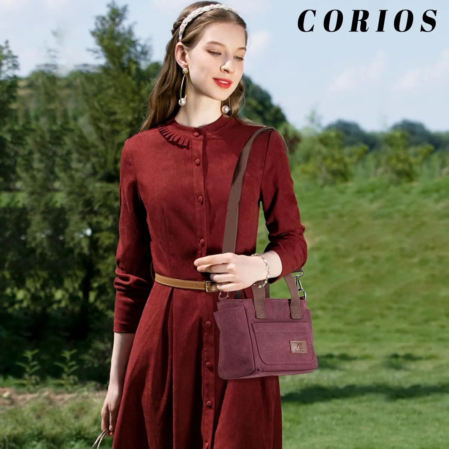 Women Canvas Shoulder Bag Medium Crossbody Bag Multiple Pocket Tote Handbag Casual Satchel Bag Top Handle Bag