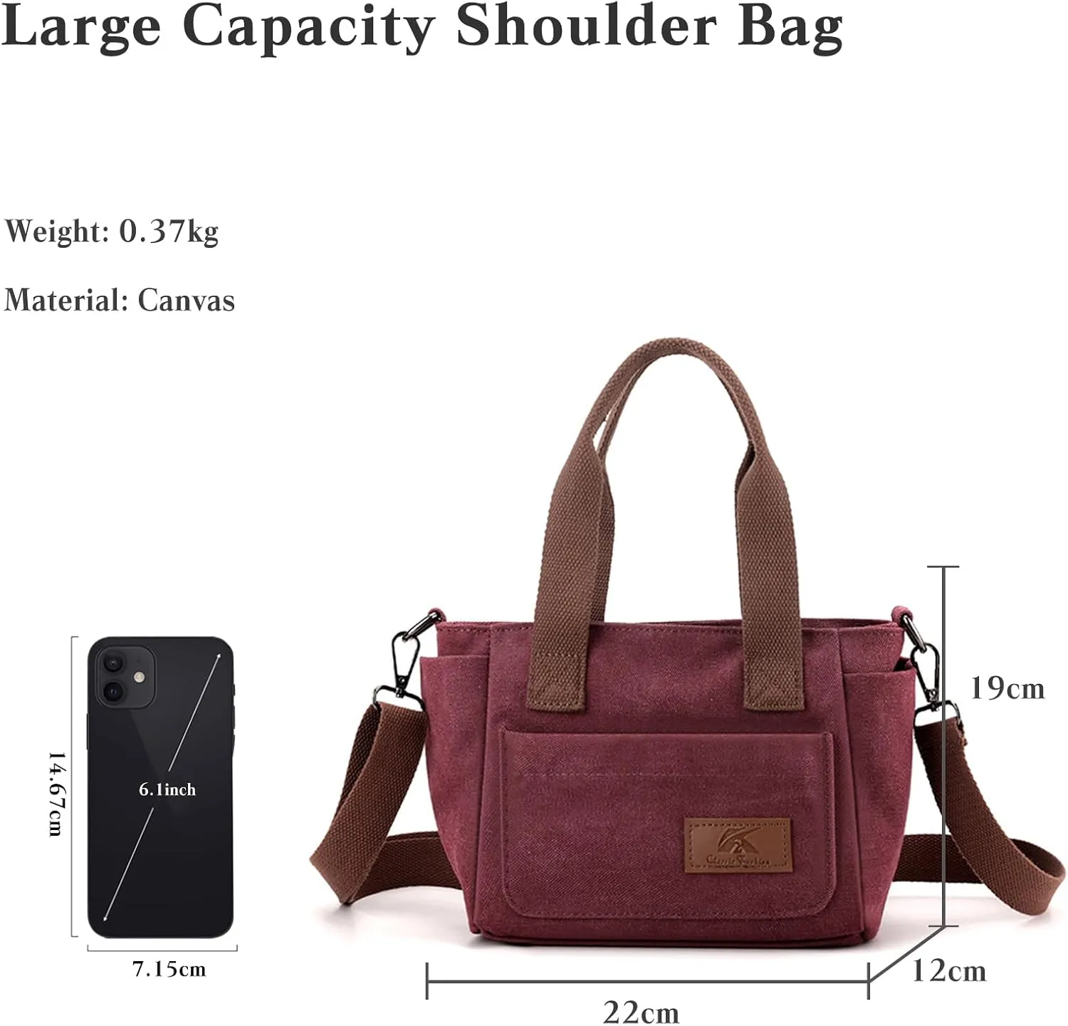 Women Canvas Shoulder Bag Medium Crossbody Bag Multiple Pocket Tote Handbag Casual Satchel Bag Top Handle Bag