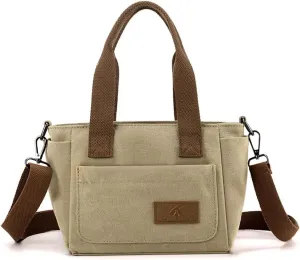 Women Canvas Shoulder Bag Medium Crossbody Bag Multiple Pocket Tote Handbag Casual Satchel Bag Top Handle Bag