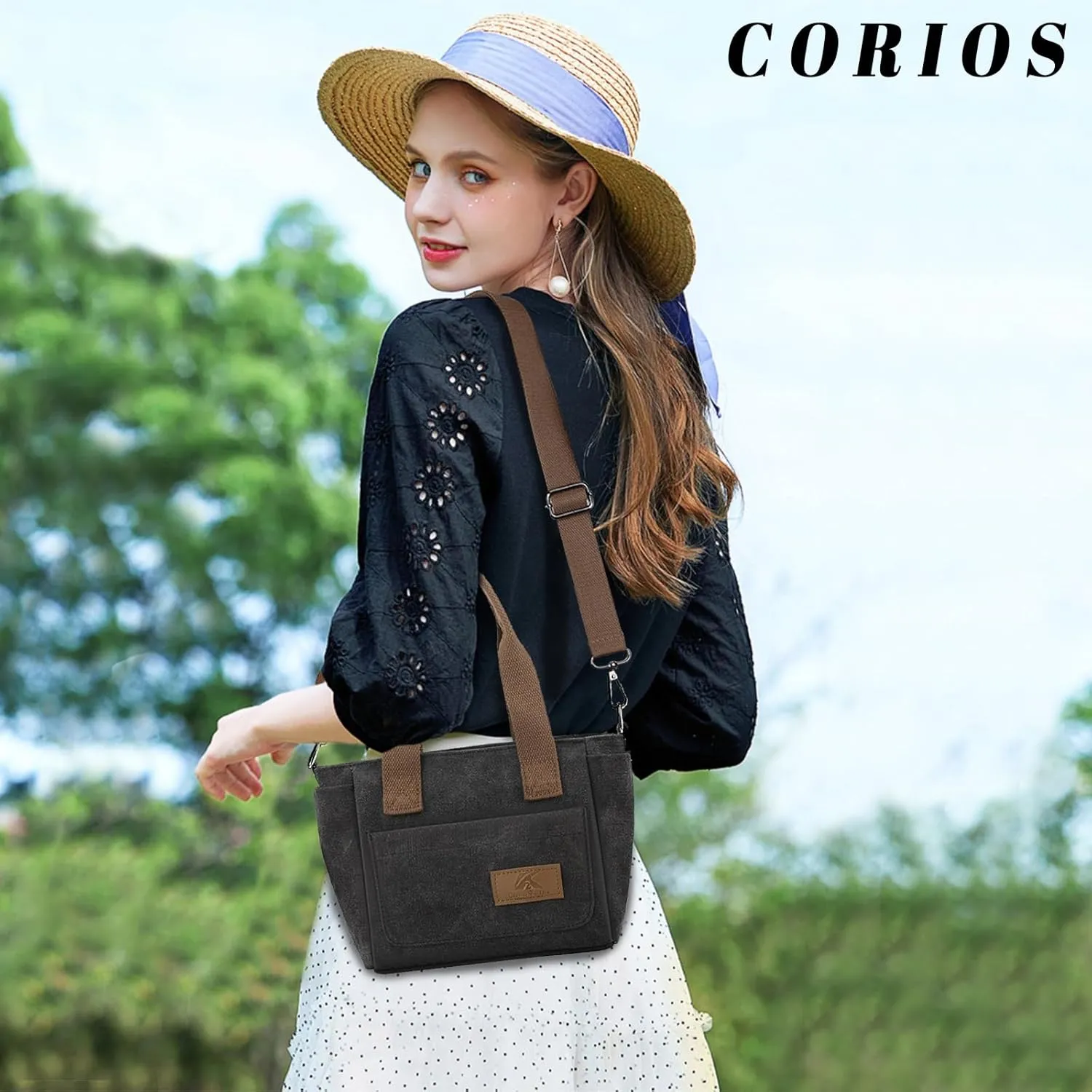 Women Canvas Shoulder Bag Medium Crossbody Bag Multiple Pocket Tote Handbag Casual Satchel Bag Top Handle Bag