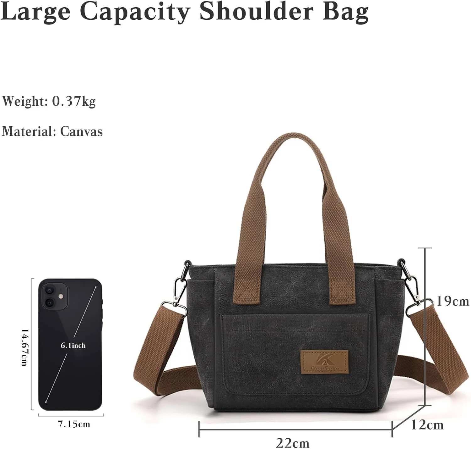 Women Canvas Shoulder Bag Medium Crossbody Bag Multiple Pocket Tote Handbag Casual Satchel Bag Top Handle Bag