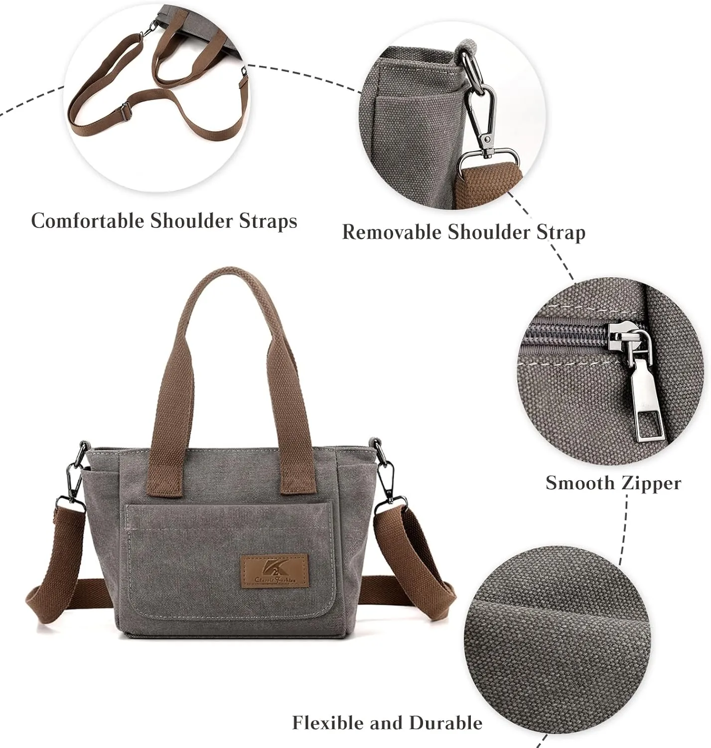 Women Canvas Shoulder Bag Medium Crossbody Bag Multiple Pocket Tote Handbag Casual Satchel Bag Top Handle Bag