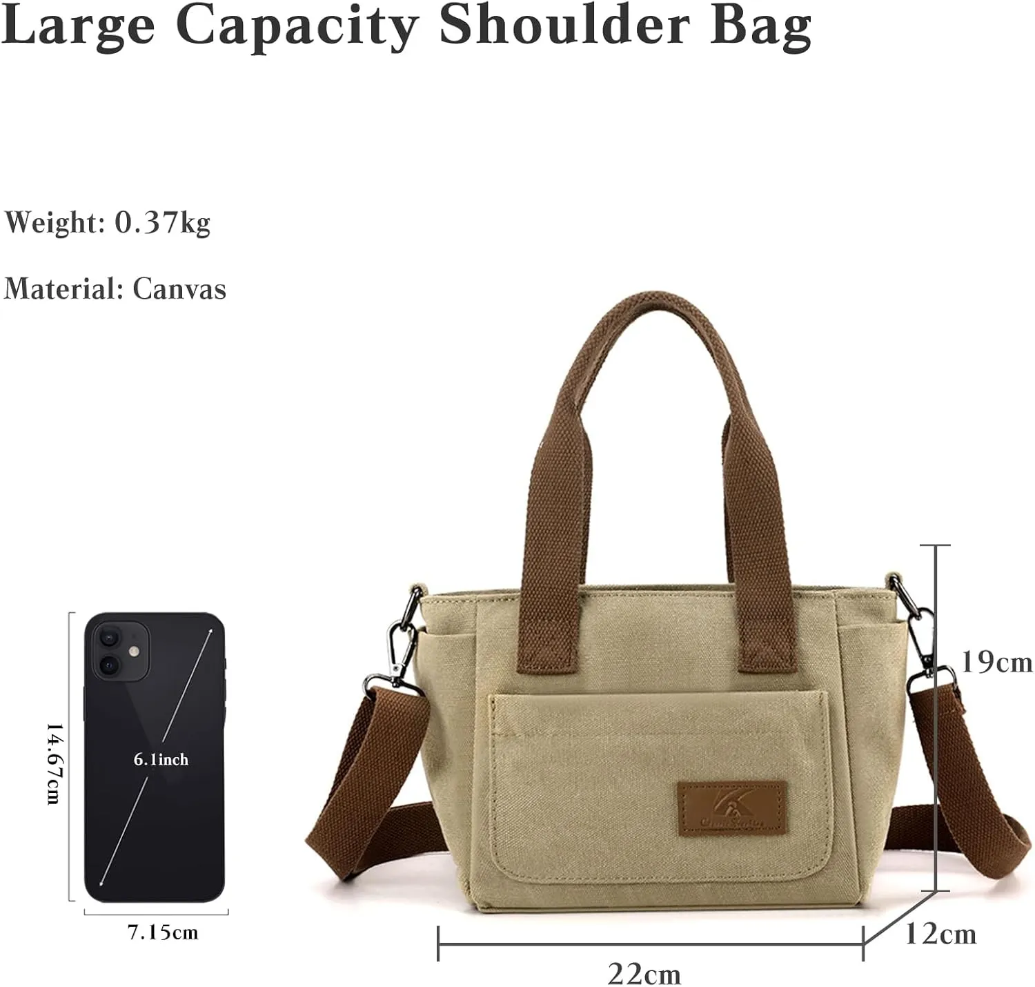 Women Canvas Shoulder Bag Medium Crossbody Bag Multiple Pocket Tote Handbag Casual Satchel Bag Top Handle Bag