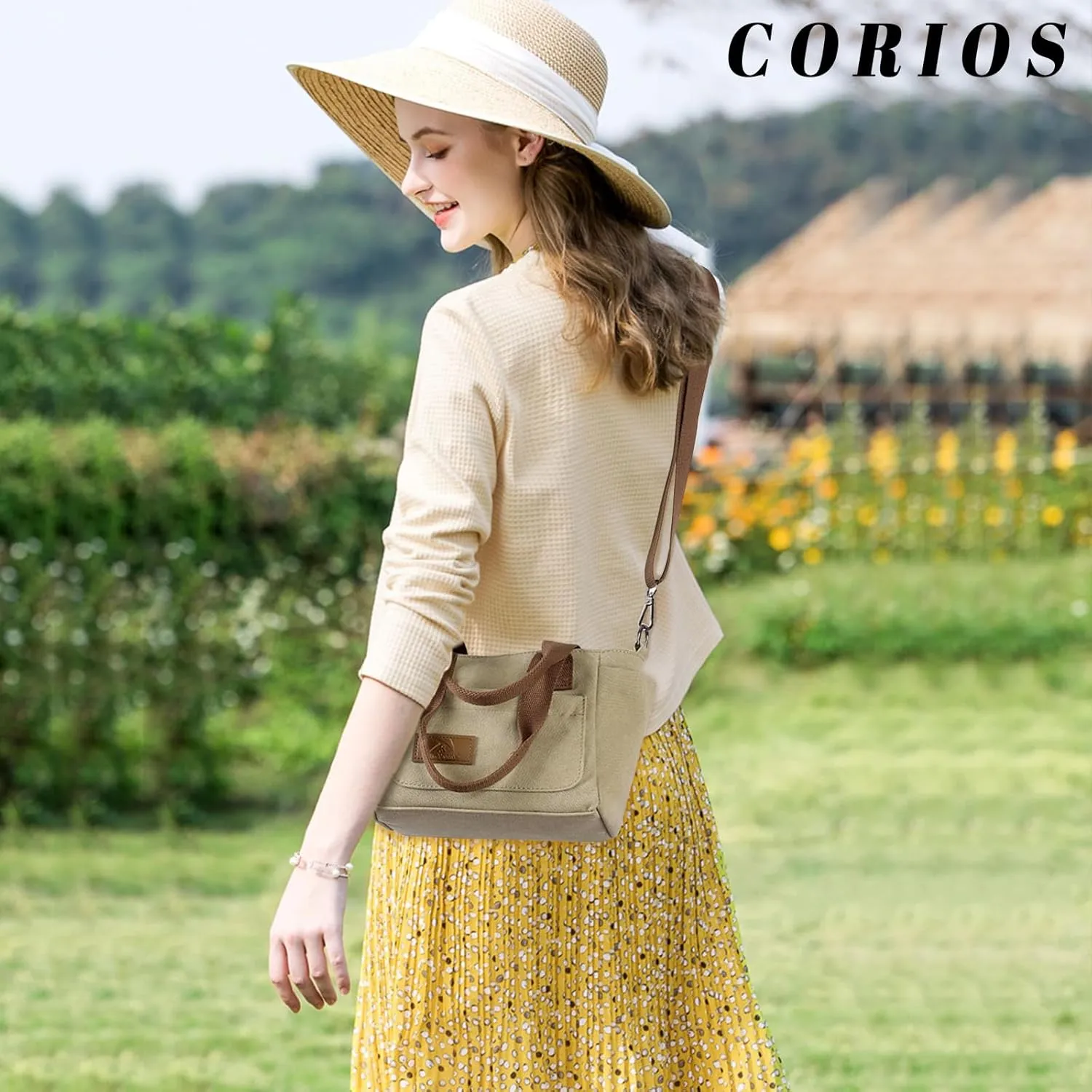 Women Canvas Shoulder Bag Medium Crossbody Bag Multiple Pocket Tote Handbag Casual Satchel Bag Top Handle Bag